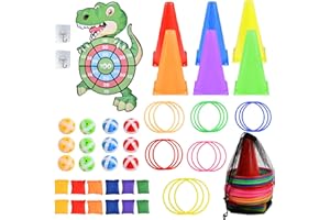 AZONELIFE Premium Garden Games Set : 46 Pcs Carnival Combo Throwing Games with Sticky Balls, Large Dinosaur Hanging Dartboard, Best Party Decorations for Boys Girls Birthday Sports Day, Parties, Outdoor Fun