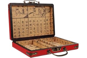 DIYEAH Mahjong Box Wooden Rectangle Storage Case with Red Dragon Phoenix Pattern Handheld Vintage Style Large Capacity Box for Mahjong Tiles