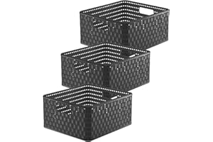Rotho Country 3er-Set Aufbewahrungsbox Rattan-Optik, Kunststoff (PP) BPA-frei, anthrazit, 14l, (32,8 x 30 x 16 cm)