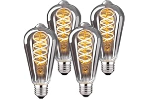 BNITITU Żarówka LED vintage E27, żarówka z możliwością ściemniania E27 4W LED E27, żarówka E27 vintage Edison LED E27 idealna do oświetlenia nostalgicznego i retro - szkło dymno-szare - 4 sztuki（ST64 YHS）