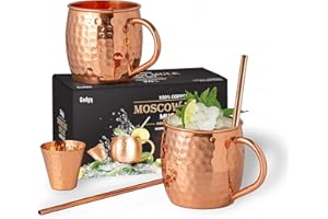 Gadgy Conjunto de Vasos Moscow Mule - Set de Tazas de Cóctel Con 2 Vasos de Cobre, 2 Pajitas y un Jigger - 100% Cobre y Hecho a Mano - Regalo para Fiestas