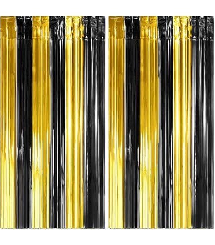 Feibmir 2 Pezzi Tende Frange Oro, Tende Party Metalliche Tinsel,Per Feste Di Compleanno Matrimonio Decorazioni Natalizie (1m x 2.5 m