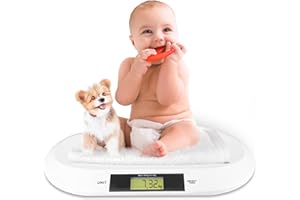 Silvergear® Bilancia digitale per Bambini | Fino a 20 kg | Bilancia Digitale per Neonati | Indicatore LED | Controllo del peso dalla Nascita | Bilancia per Animali | 54,5 x 31,5 x 3,5 cm | Bianco