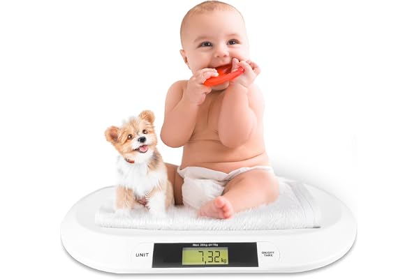 Silvergear Balance numérique pour bébé jusqu'à 20 kg - Balance numérique pour nouveau-né - Avec affichage LED - Contrôle du poids à partir de la naissance - Balance pour animaux - 54,5 x 31,5 x 3,5 cm