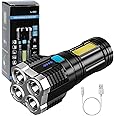 SHAYONAM 4 in 1 Led Torch Lights Rechargeable Emergency Torch Light 3W USB Charge Flashlight - High Power Long Distance Beam Range 4 Mode Torch for Outdoor, Indoor,Hiking,Walking,Camping