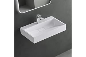 Mai & Mai Lavabo sobre Encimera Lavabo Suspendido Baño | Rectangular | Blanco Brillante | Mármol Fundido | 60x38x11cm | 1 Orificio para Grifo con Válvula de Desagüe | Colossum19