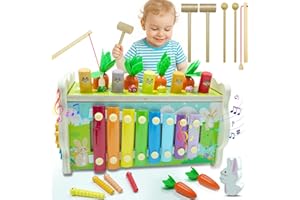 YM E-Bright Montessori giocattolo a partire da 1 anno, 8 in 1, giocattolo in legno con xilofono, gioco di pesca magnetico per bambini a partire da 1 2 3 anni, regalo per ragazze e ragazzi