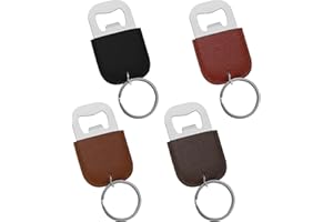 SZYILIDA 4 Pcs Décapsuleurs Porte Clés, Ouvre-Bouteille en Acier Inox, Ouvre-bouteille de Bière Porte-clés, Decapsuleurs Personnalisé avec Cuir pour Maison Cuisine Restaurant Fête, Cadeaux pour Hommes Femme