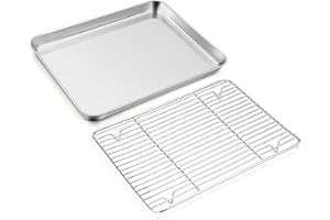 Joyfair grande Plaque de cuisson en acier inoxydable avec grille de refroidissement et à gâteau, 40 x 30 x 2,5 cm, pour rôti/refroidissement