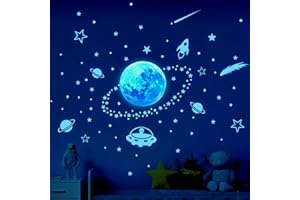 CYCLYTE Stickers Planetes Phosphorescent, Stickers Lune Etoiles Planète Phosphorescentes, Fluorescent Stickers Muraux Chambre Fille Garcon Enfant