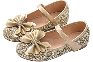 Naihoow Girls Dress Shoes Mary Jane Wedding Party Shoes Glitter Bridesmaids Princess Flat for Little Girls