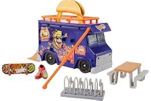 Hot Wheels Skate Coffret Camion De Tacos Skatepark Portable Avec 1 Fingerboard Exclusif, 1 Paire De Chaussures De Skate Amovibles Pour Doigts Et Espaces De Rangement, Jouet Enfant, Dès 3 Ans, HMK00