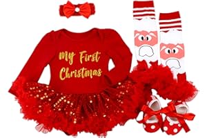 BabyPreg Bébés filles Ma première robe de Noël Père Noël Costume Party 4PCS