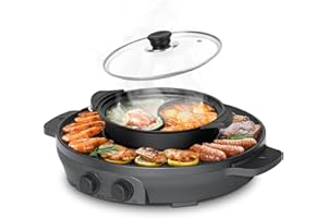 ENFRIFAM 2000W Hot Pot Elektrischer, 2 in 1 Hotpot und Raclette grill, für 8 Personen, Grill Hot Pot, gleichmäßige Erhitzung mit unabhängiger Temperaturregelung, leicht zu reinigen