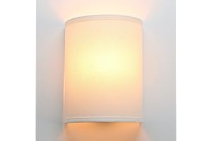 JIMUBEAM Industrial Sconce Wall Light White Fabric Decor, Vintage Night Light Wall Lamp Fixture with Fabric Shade for Bedroom Living Room Hallway Corridor