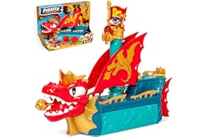 PIRATIX ADVENTURE WORLD PIRATIX Dragon Ship – Barco Dragón de Piratix Todo Terreno 3 en 1: Tierra, Mar y Aire. Contiene 1 Barco Dragón, 1 Piratix Exclusivo, 1 Tesoro Exclusivo, 1 Bandera y 1 proyectil