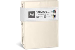 ‎BETTWAESCHE-MIT-STIL Bettwaesche-mit-Stil Mako Satin Spannbettlaken Spannlaken Spannbetttuch (180 cm x 200 cm, Matratzenhhöhe 21-30cm, Natur)