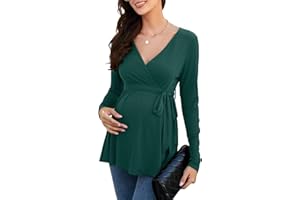KOJOOIN Camicia da Allattamento da Donna Camicia Premaman con Scollo a V a Maniche Lunghe Top da Allattamento con Cintura Moda Premaman