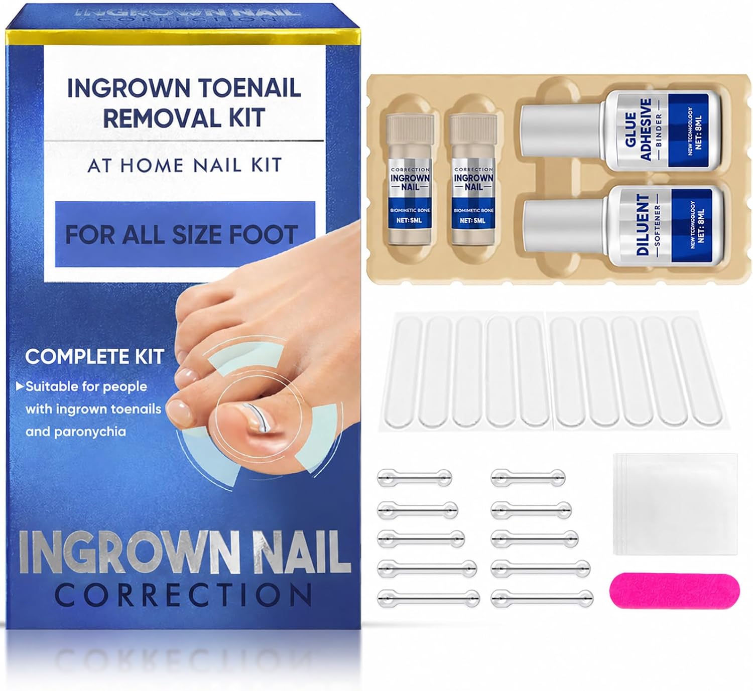 Eingewachsene Zehennägel Set, Für Fußnägel Zur Sanften Nagelkorrektur | Nagelspange Zehennagel korrektur pflaster mit Nickel-Titan-Formgedächtnisdraht, 10 Pflaster, 3 Größen, für alle Nagelgrößen