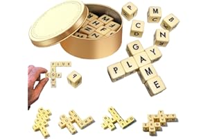 UAZEO Crossword Solitaire Game,Fun Word Combination Game,Crossword Solitaire Dice Game Set Dice Game,Crossword Dice Game,12 Wooden Dice Crossword and Word Game for Camping,Crossword Game Word Dice (1/Set)