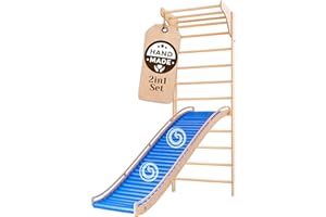 WoodsCraft 2in1 Wellenrutsche & Sprossenwand für Kinderzimmer | Rutsche Outdoor & Indoor | Kinderrutsche-Rollenrutsche für Kletterdreieck: viele Sinneserfahrungen | Kinder, Baby Rutsche für den Garten