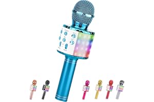 ShinePick Mikrofon Kinder, 4-in-1 Drahtloses Bluetooth Karaoke Mikrofon, Tragbare LED Microphone für Kinder, Heim KTV Karaoke Gerät kompatibel mit iOS Android PC (Blau)
