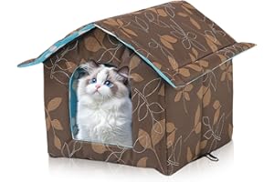 VEGOATY Maison pour chat pour l'extérieur, 40 x 20 x 10 cm, résistante à l'hiver, imperméable, résistante aux intempéries, avec coussin en peluche amovible, chaude et coupe-vent, pour chats et petits animaux