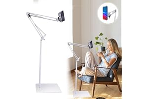 Hmfmdy Supporto da pavimento regolabile universale per cellulare e tablet, girevole a 360 gradi, per tablet Pro 10,5/9,7/12,9, iPad Air, Mini 2/3/4, Galaxy Tab, eBook – Bianco