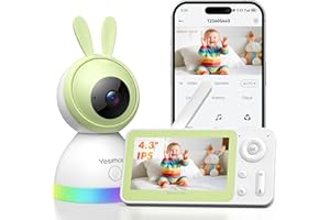 YESIMOM Baby Monitor Video e Audio, 360°PTZ Telecamera Bambini con Monitor Videocamera Neonato con IPS Schermo e Luce Notturna, Controllo Tramite APP Mobile & Monitor, Visione Notturna, Ninne Nanne