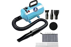 XAPIGO Asciugacapelli Professionale per Cani, a Basso Rumore, Temperatura Regolabile, Asciugatura Rapida con Doppia velocità, Strumento Leggero e Portatile per toelettatura (Blu Chiaro)
