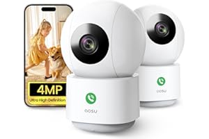 AOSU 4MP 2 Paquete Cámara Vigilancia WiFi Interior, Camara Vigilancia 5G/2.4 GHz WiFi, Detección Humana AI, Llamada de un Toque, Audio Bidireccional, para Bebé/Domicilio/Mascotas