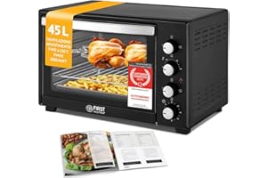 TZS First Austria - Mini Forno 45L 2000W - Fornetto per pizza con temperatura fino a 230°C e rivestimento antiaderente - Con timer di 60 min, 4 altezze di inserimento, teglia, griglia e spiedo rotante