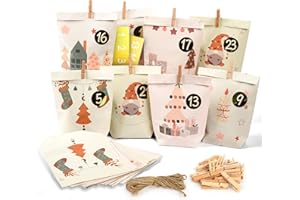 COOYUIO Adventskalender zum Befüllen Set mit 24 Weihnachts-Papiertüten, Juteseil, Aufkleber& Holzklammern - Geschenkidee für Familie, Kinder, Erwachsene - Tradition und Vorfreude selbst gestalten