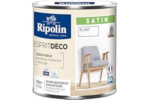 RIPOLIN - Peinture Intérieure Multi-Supports – Murs, Boiseries & Radiateurs – Ultra-Couvrante – Lessivable – Application Facile – Ecolabel - Satin - 0,5L - Blanc