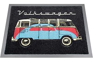 BRISA VW Collection – wycieraczka do drzwi Volkswagen z motywem T1 Bulli Bus (autobus i chrząszcz/czarny)