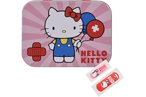 KP PHARMA Hello Kitty First Aid Plasters in Metal Tin Box, Two Sizes with Cute Hello Kitty Design, Easy Removal & Skin-Friendly, Breathable Adhesive, 24 Plasters