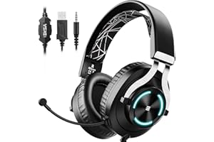 EKSA E3000 Gaming Headset for Xbox One PC Headset with Noise Cancelling Mic, RGB Light & In-Line Control, Gaming Headphones for PC, Laptop, PS4, PS5, Nintendo Switch, Xbox One (S/X)