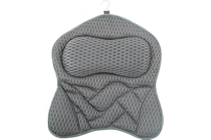 ALONGEN Bath Pillow, 4D Ergonomic Bathtub Spa Pillow Breathable Air Mesh Bathtub with 6 Suction Cup and Hook for Head, Shoulder, Neck and Back Support Fits All, Hot Tub and Home Spa(black)