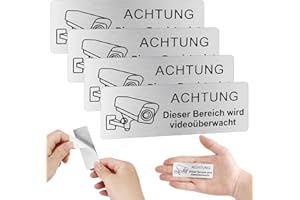 Tapvai 4 Stück Schild Videoüberwachung Schilder,Selbstklebend Aluminium Achtung VideoüBerwachung Schild,85mm×30mm Aluminium Hinweisschild Kamera Überwachung,für Innen und Außenbereich (Weiß)