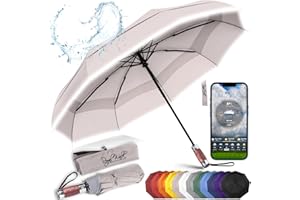 Royal Walk Paraguas Plegable Antiviento para Hombre y Mujer Apertura y Cierre Automático, Compacto y Fuerte, Mango de Madera Real de Lujo, Paraguas Resistente al Viento Reflectante con Doble Cubierta