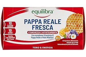 Equilibra Integratori Alimentari, Pappa Reale Fresca, Integratore con Vitamine del Gruppo B, Arricchito con Miele Millefiori, Adatto Anche ai Bambini Sopra i 6 Anni, 10 Flaconcini Pronti da Bere