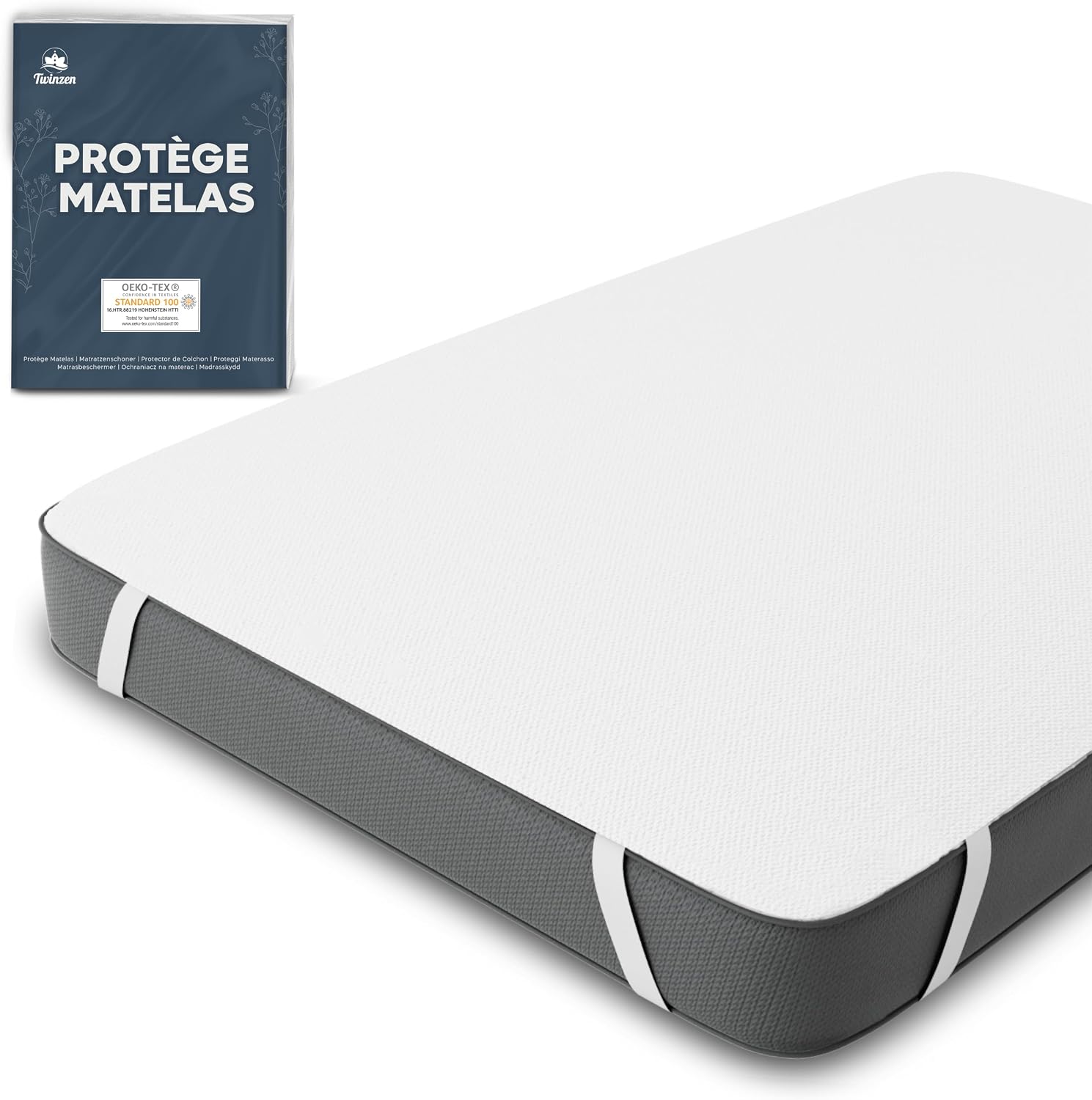 Protege Matelas 160x200 Impermeable Certifié Oeko TEX par Twinzen - Alese 160x200 cm en Coton Respirant avec 4 Coins Elastiques