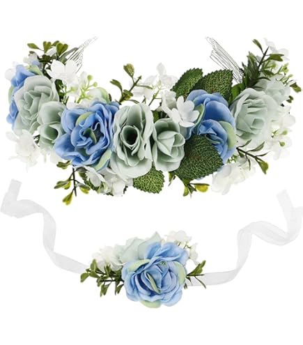 Corona Di Fiori Boho - Fascia Floreale Per Capelli, Party, Matrimoni, Blu - Foto 2