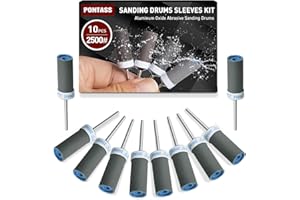 PONTASS 10 Stück Schleiftrommel-Set für Bohrmaschinen und Bohrmaschinen, Körnung 2500, Aluminiumoxid-Schleiftrommeln, Hülsen-Set, Schleifpapierstange für Metall, Holz, Form, Stein, Polieren, Entgraten