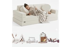TIPICHOU Divano modulare per bambini – transformable in divanetto letto a 2 posti per bambino o bambina, area giochi, poltrona, materasso da pavimento, regalo bambini, Possibilità di gioco infinite (Bianco)