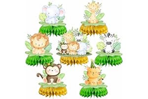 MTBRICEY 7 Pcs Jungle Safari Animals Honeycomb Centerpieces,Jungle Animal Theme Party Decoration,Summer Tropical Themed Table Decorations,Table Honeycomb,Tables Party Supplies for Kids Birthday Baby Shower