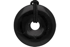 Lebensquelle Plus Edelstein Donut Ø 40 mm + Baumwollband + Edelsteinkarte | Naturstein Anhänger Halskette | Echte Heilsteinkette inkl. Band