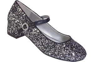 SPARKLE CLUB Girls Black and Silver Glitter Low Heeled Party Princess Shoes