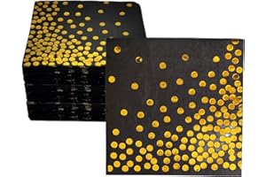 CEILIWEN - Tovaglioli neri e dorati - Confezione da 100, 33 x 33 cm, tovaglioli usa e getta per feste