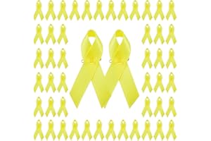 WANDIC 100pcs Yellow Ribbon Satin Pins Bladder Cancer Childhood Cancer Awareness Yellow Brooch with Safety Pins for Men and Women,7.5 * 4cm